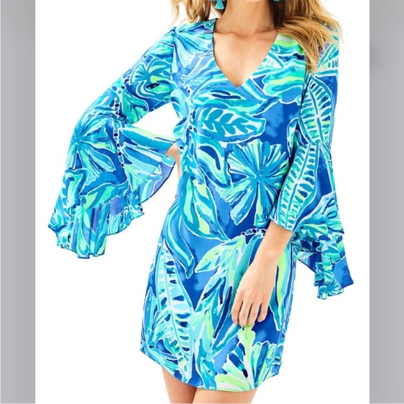 Lilly Pulitzer Rosalia Dress Beckon Blue Palm Passage - Picture 3 of 9